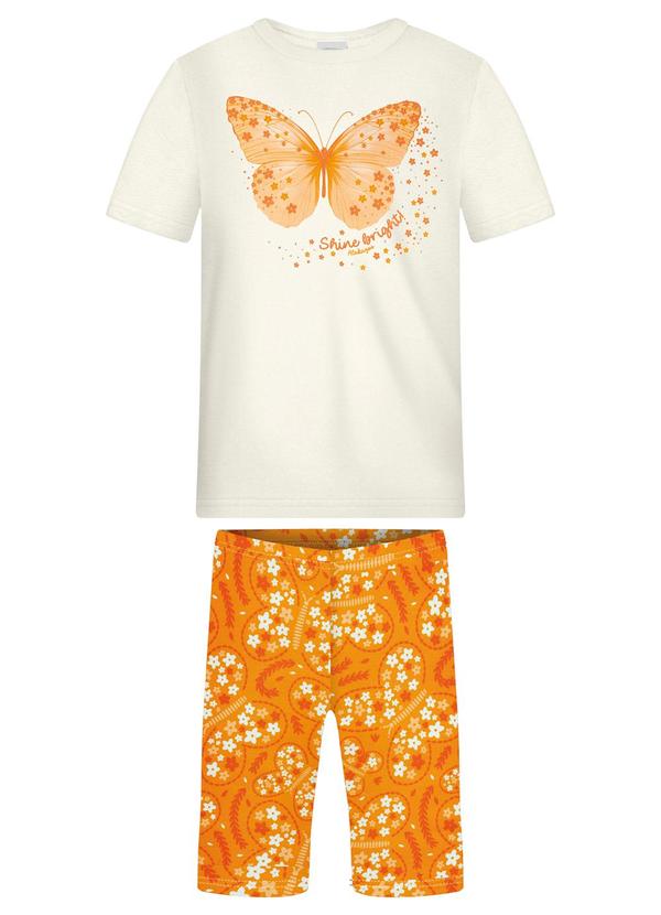 Vista 2 Conjunto com Bermuda Estampada e Blusa Laranja Alakazoo Alakazoo