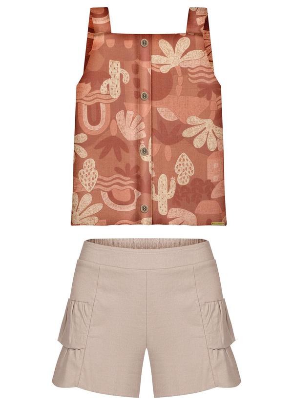 Vista 2 Conjunto com Blusa de Alças e Shorts Laranja Alakazoo Alakazoo