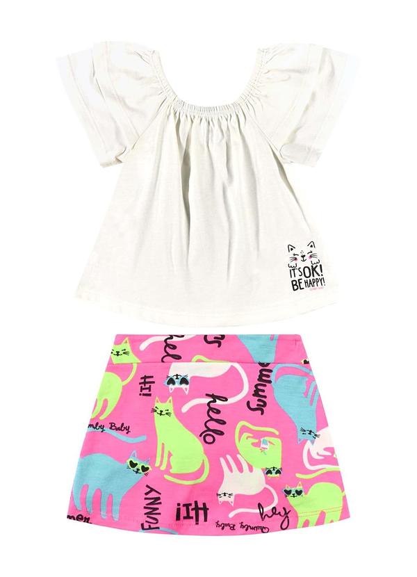 Conjunto com Blusa e Saia para Bebê Bege