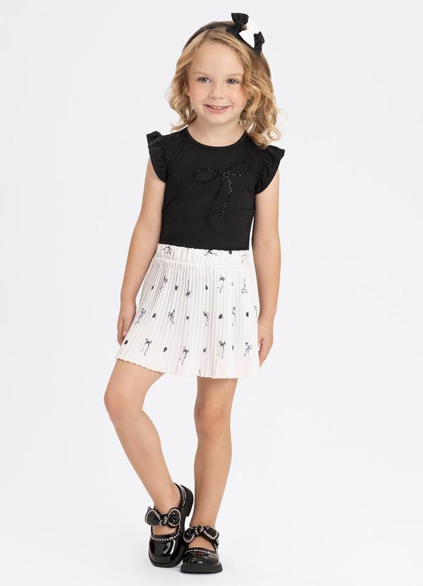 Vista 2 Conjunto com Blusa e Saia Shorts Plissada Bege Alakazoo Alakazoo