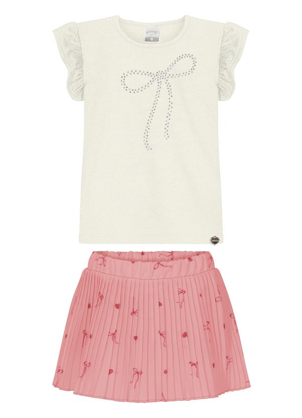 Vista 2 Conjunto com Blusa e Saia Shorts Plissada Rosa Alakazoo Alakazoo