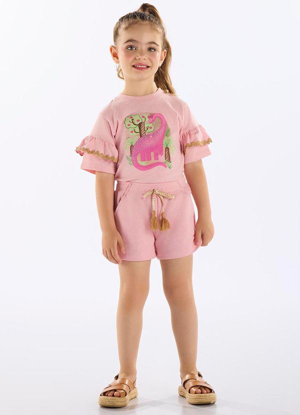 Conjunto com Blusa e Short Infantil Rosa