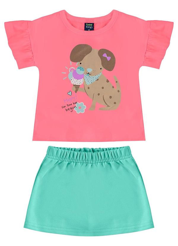 Conjunto com Blusa e Short-Saia Rosa