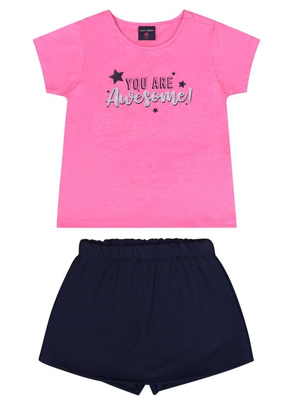 Conjunto com Blusa e Short-Saia Rosa