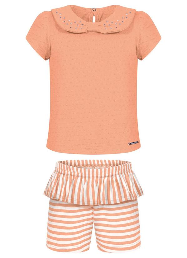 Conjunto com Blusa e Shorts Listrado Laranja