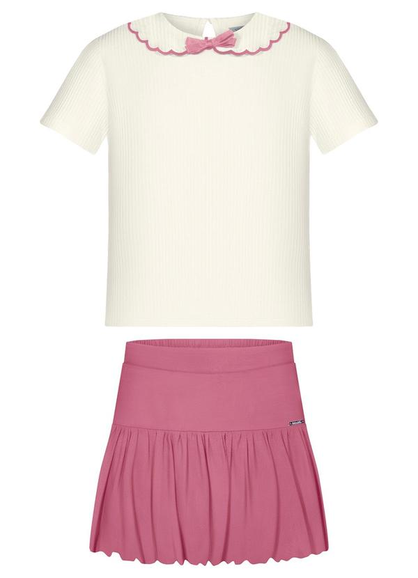 Conjunto com Blusa e Shorts Saia Balonê Rosa