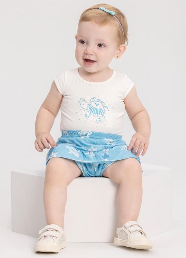 Conjunto com Blusa e Shorts Saia Estampado Azul