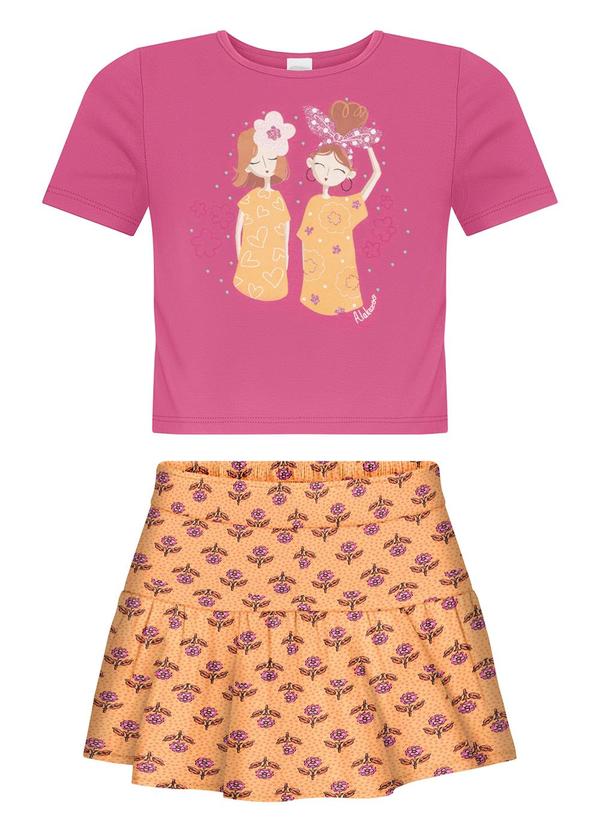 Conjunto com Blusa e Shorts Saia Laranja
