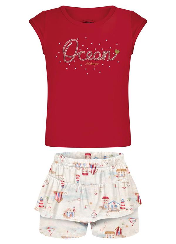Conjunto com Blusa e Shorts Saia Vermelho