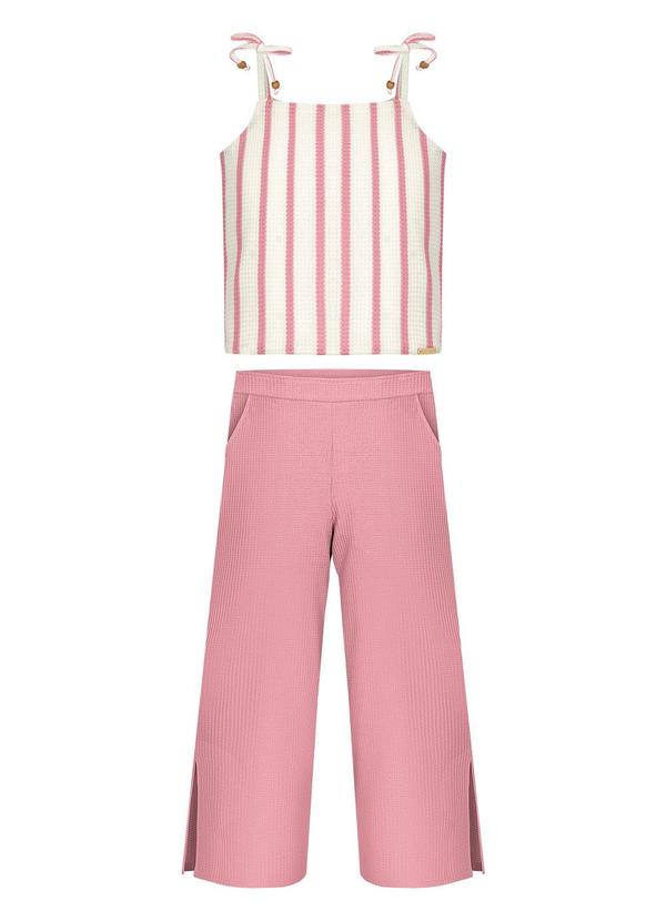 Conjunto com Calça e Blusa de Alças Crochê Rosa