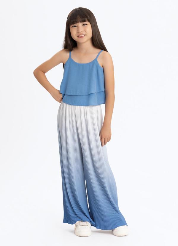 Vista 2 Conjunto com Calça Plissada e Blusa Azul Alakazoo Alakazoo