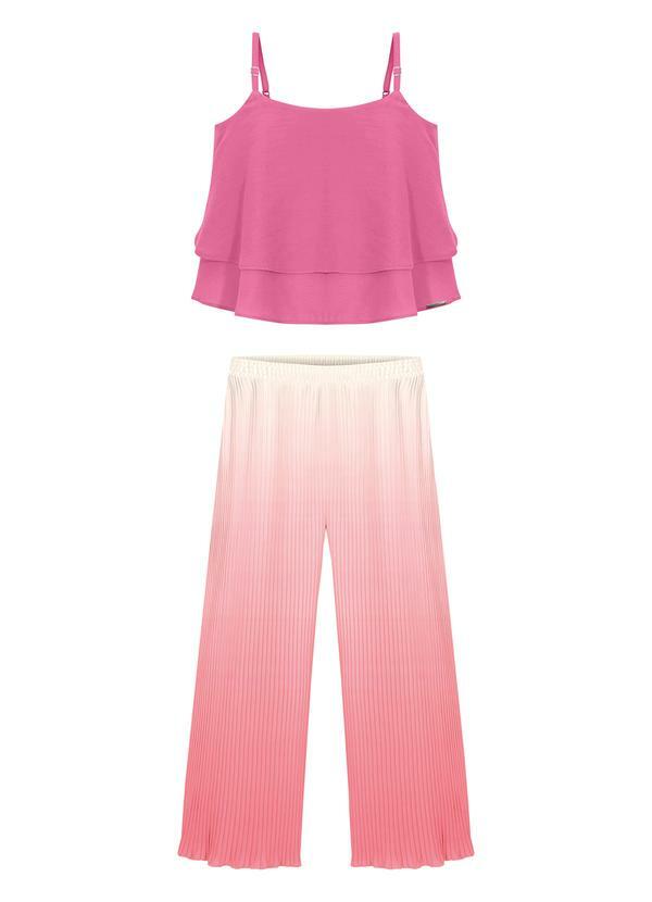 Vista 2 Conjunto com Calça Plissada e Blusa Rosa Alakazoo Alakazoo