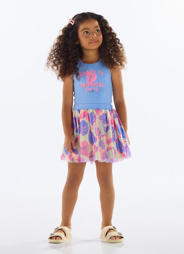 Vista 2 Conjunto com Cropped e Saia com Tule Azul Quimby Quimby