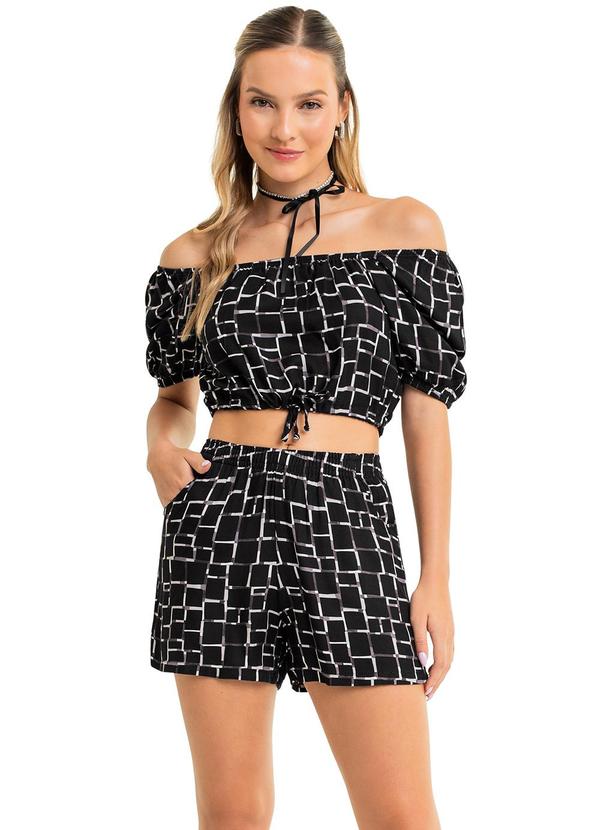 Vista 2 Conjunto com Cropped e Short Juvenil Preto Gloss Gloss
