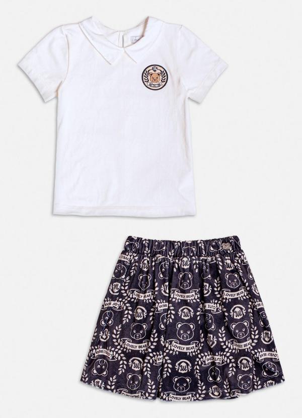 Conjunto com Patch de Plush com Ursos Branco