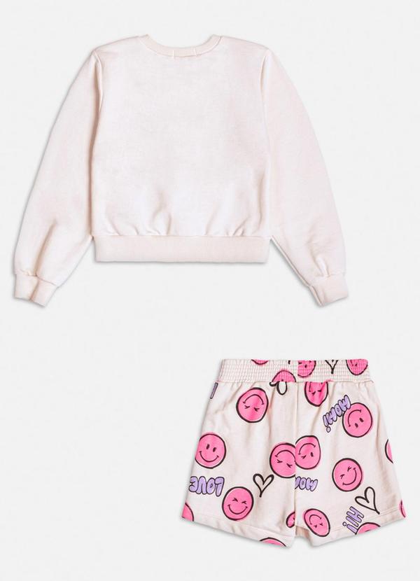 Conjunto com Patch Smile de Moletom Bege
