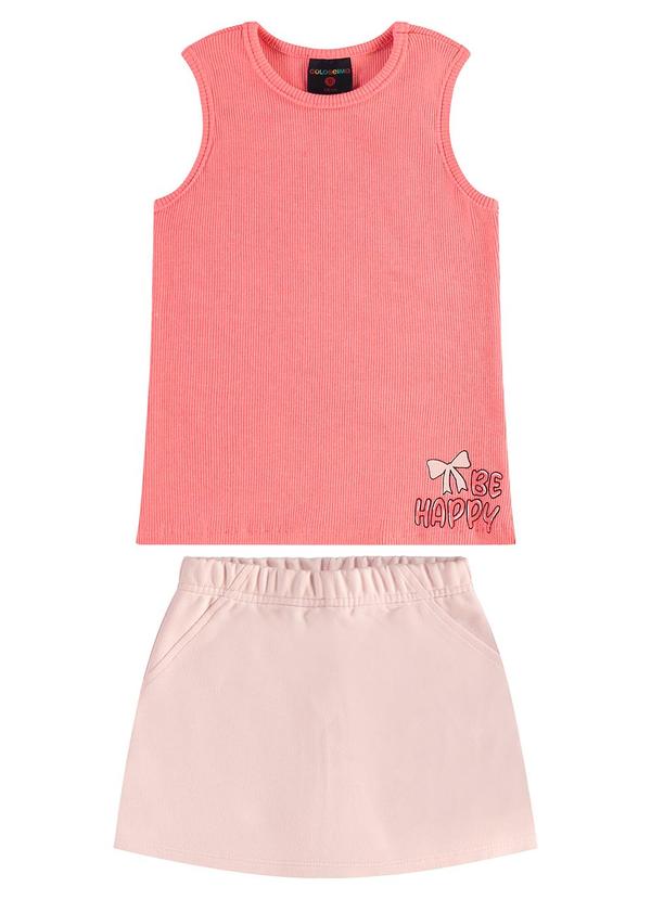 Conjunto com Regata e Short-Saia Rosa