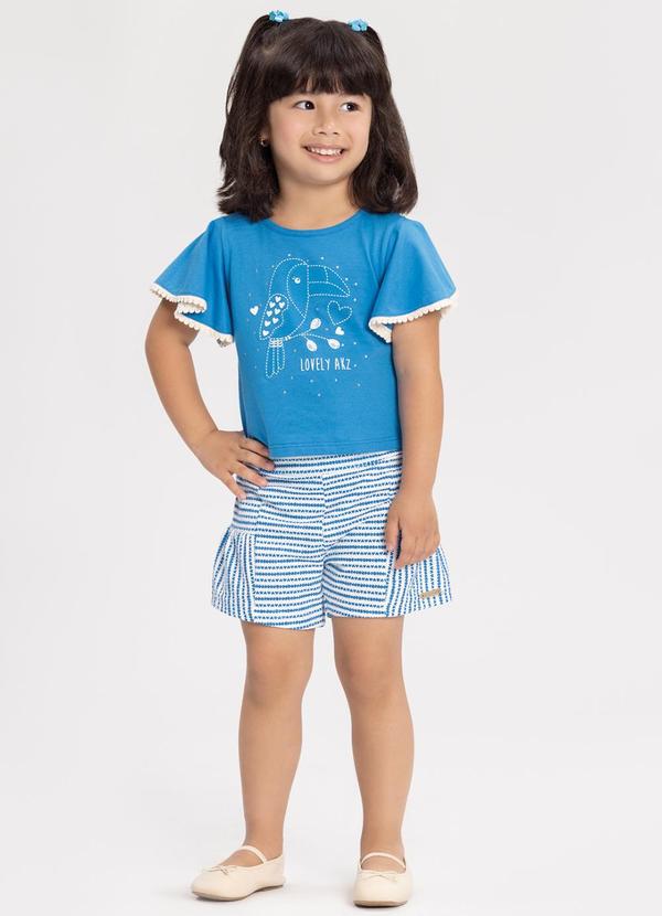 Conjunto com Shorts e Blusa com Pompons Azul