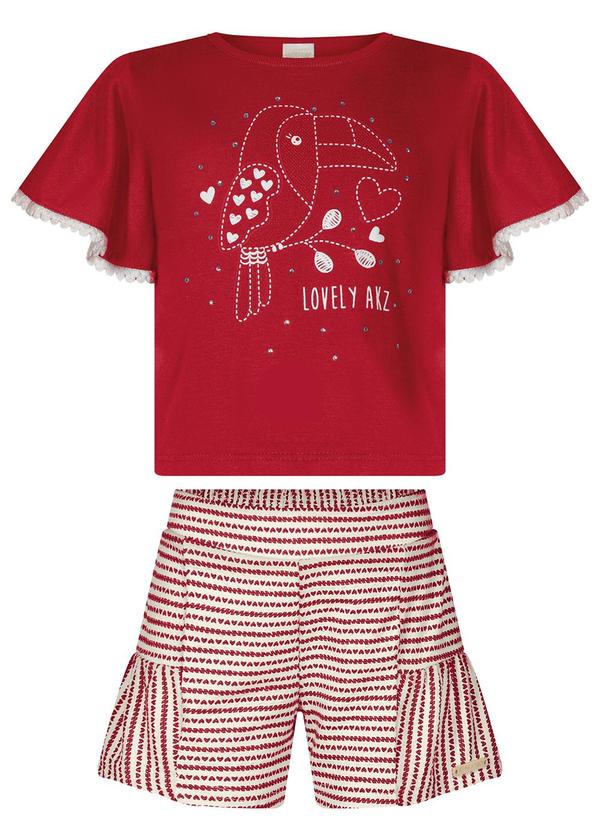 Conjunto com Shorts e Blusa com Pompons Vermelho