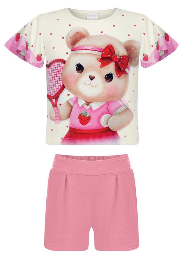 Conjunto com Shorts e Blusa com Strass Rosa