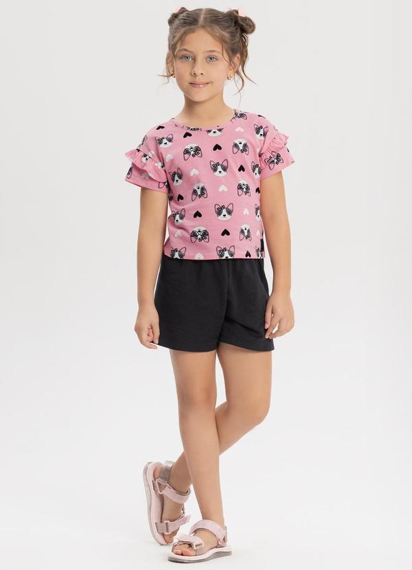 Vista 2 Conjunto com Shorts em Moletom e Blusa Rosa Alakazoo Alakazoo
