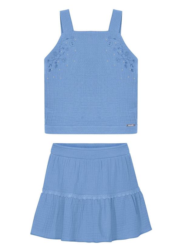 Conjunto com Shorts Saia e Blusa de Alças Azul
