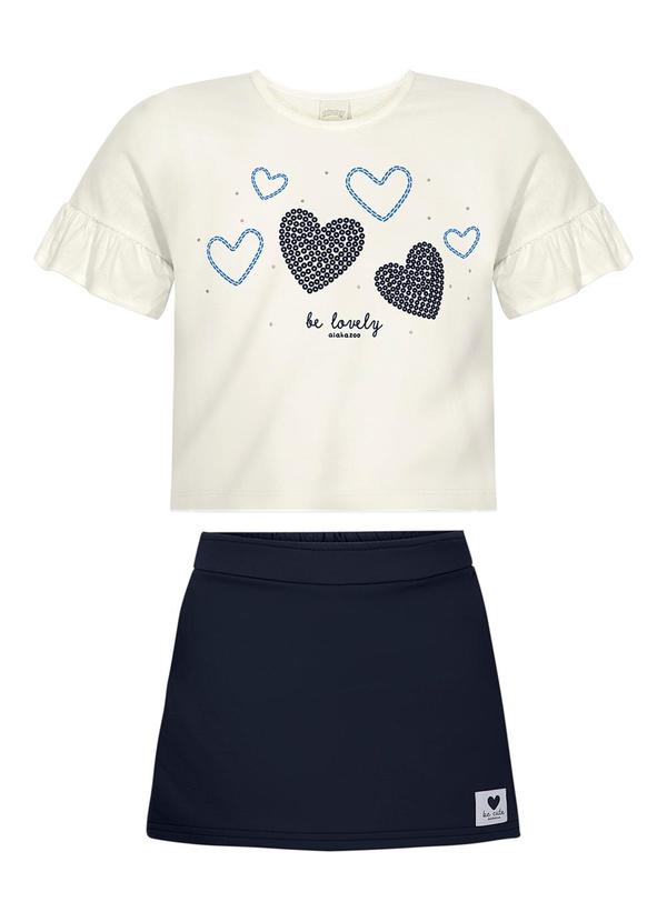 Conjunto com Shorts Saia e Blusa Estampada Azul