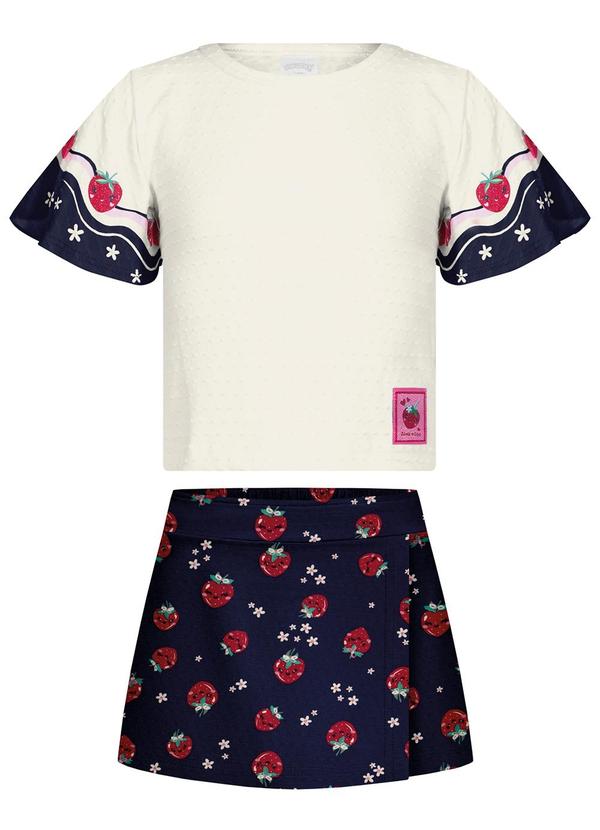 Conjunto com Shorts Saia Estampado e Blusa Azul