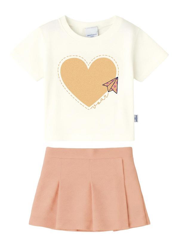 Conjunto Coração & Avião com Glitter Off White