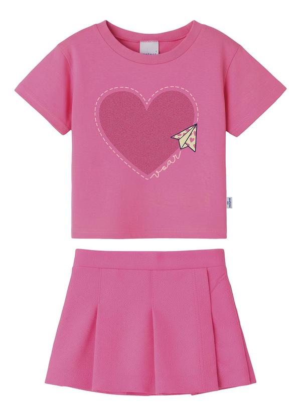 Conjunto Coração & Avião com Glitter Rosa