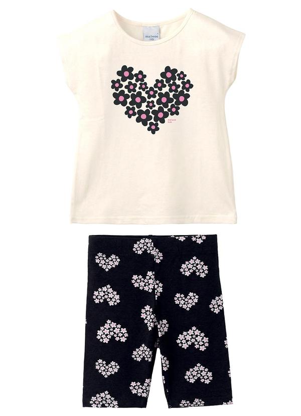 Conjunto Coração de Flores com Glitter Off White