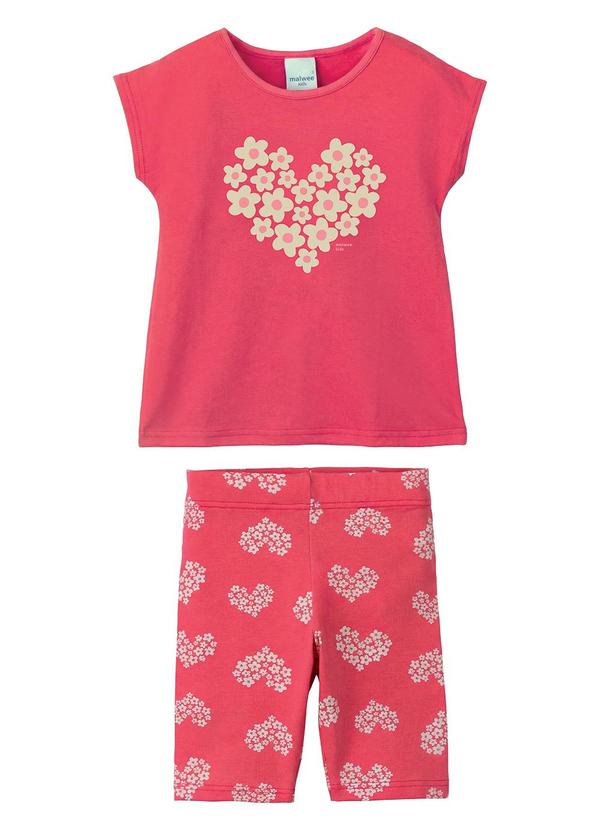 Conjunto Coração de Flores com Glitter Rosa
