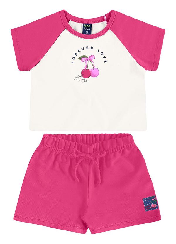 Conjunto Cropped Cerejinhas e Short Bege