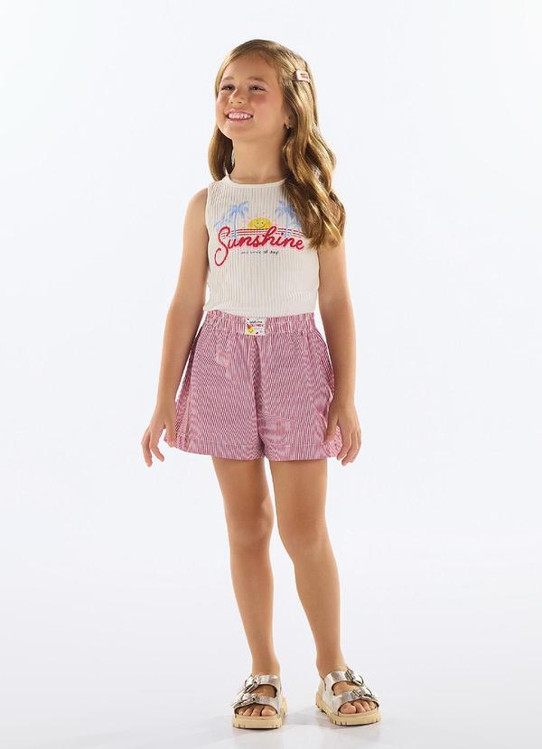 Conjunto Cropped e Short Listrado Bege