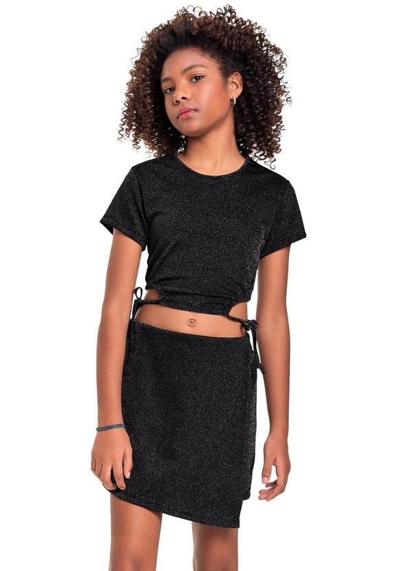Vista 2 Conjunto Cropped e Short-Saia Juvenil Preto Gloss Gloss