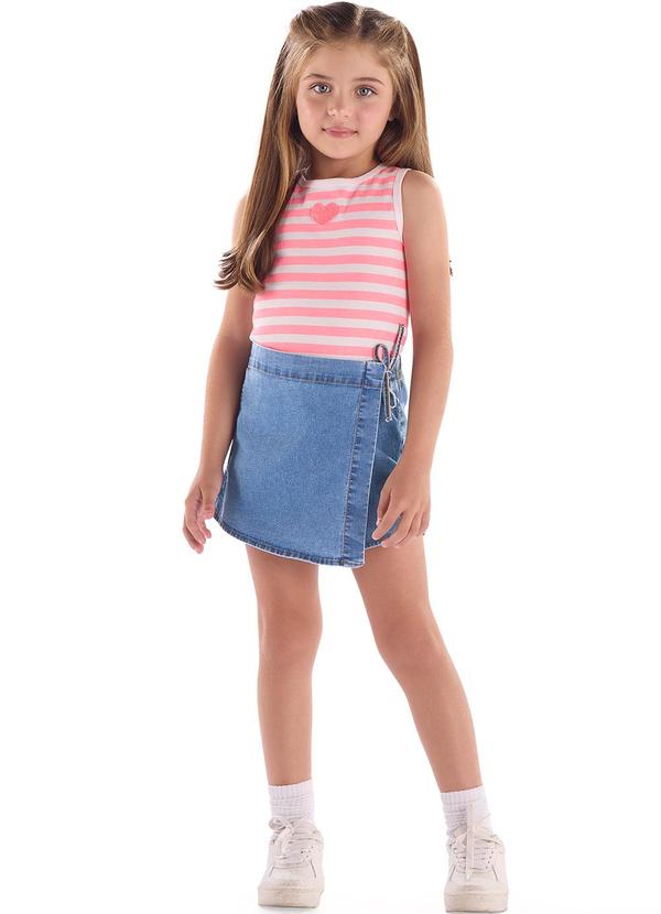 Conjunto Cropped Short-Saia Jeans Rosa