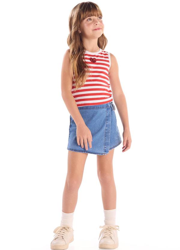 Conjunto Cropped Short-Saia Jeans Vermelho