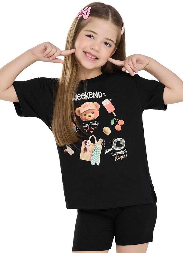 Conjunto Curto Infantil Menina Alongado Preto