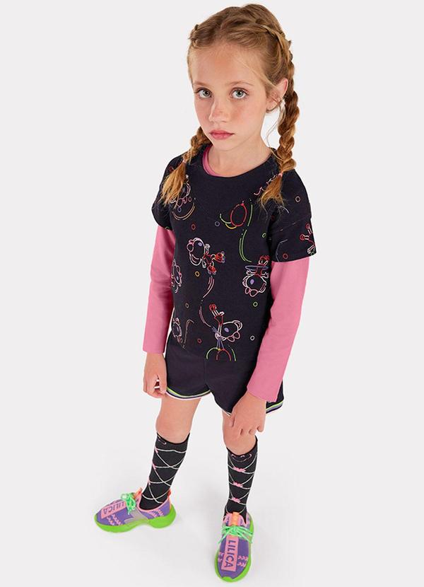 Conjunto Curto Moletom Menina Infantil Preto
