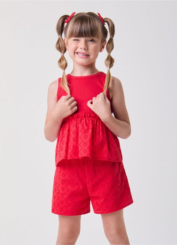 Conjunto de Laise Vermelho com Babado Vermelho