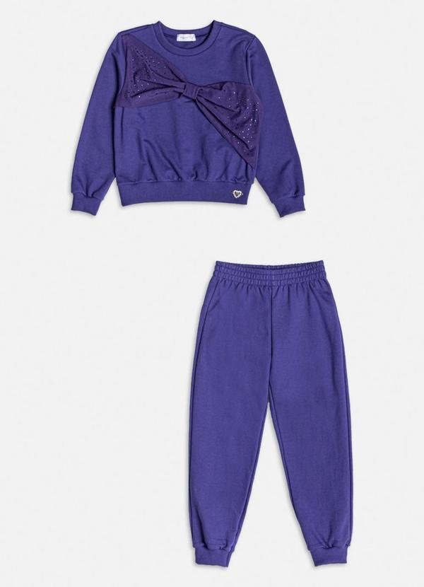 Conjunto de Moletom com Laço e Strass Azul