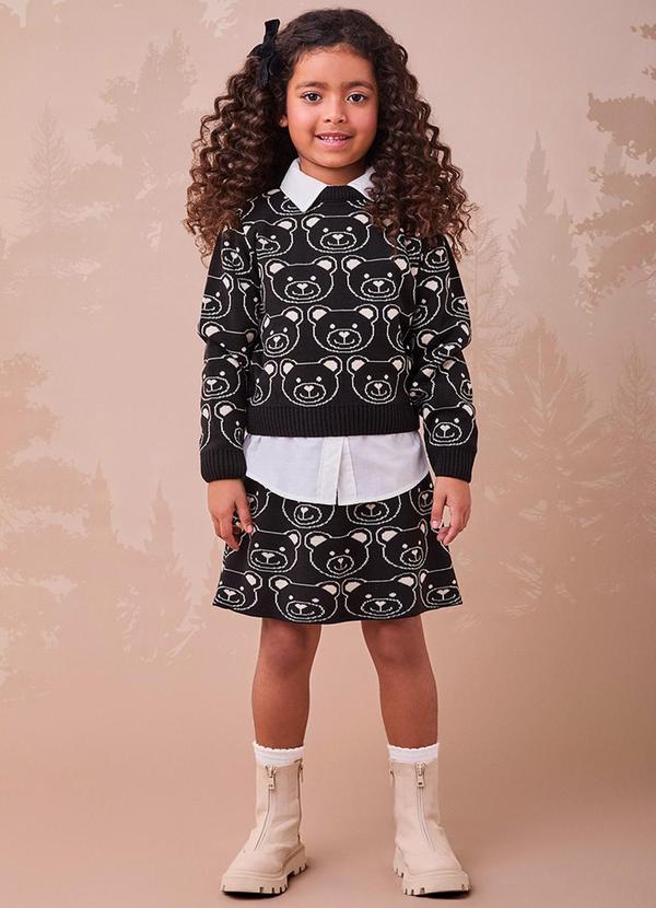Conjunto de Tricot com Ursinhos Preto