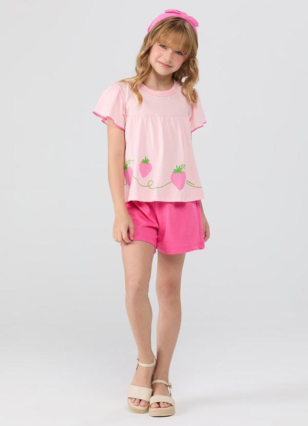 Conjunto de Verão Babado e Morangos Rosa