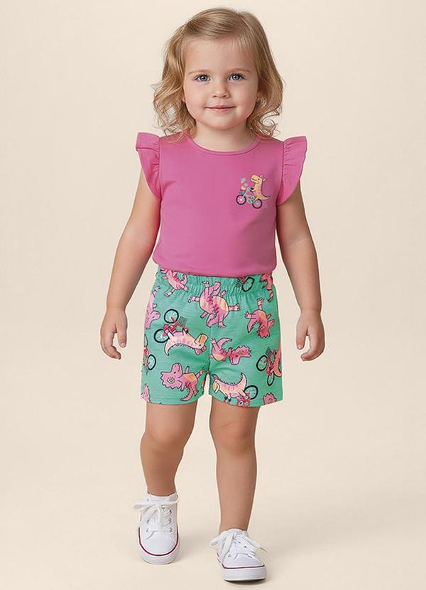 Conjunto Dino com Glitter Rosa