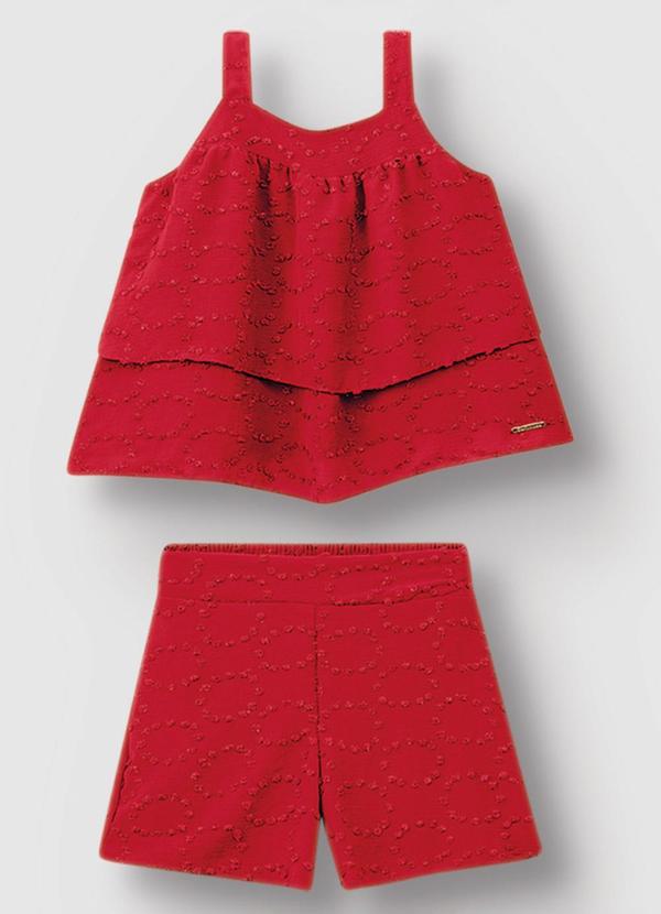 Conjunto em Camadas Plumetis Brilho Vermelho