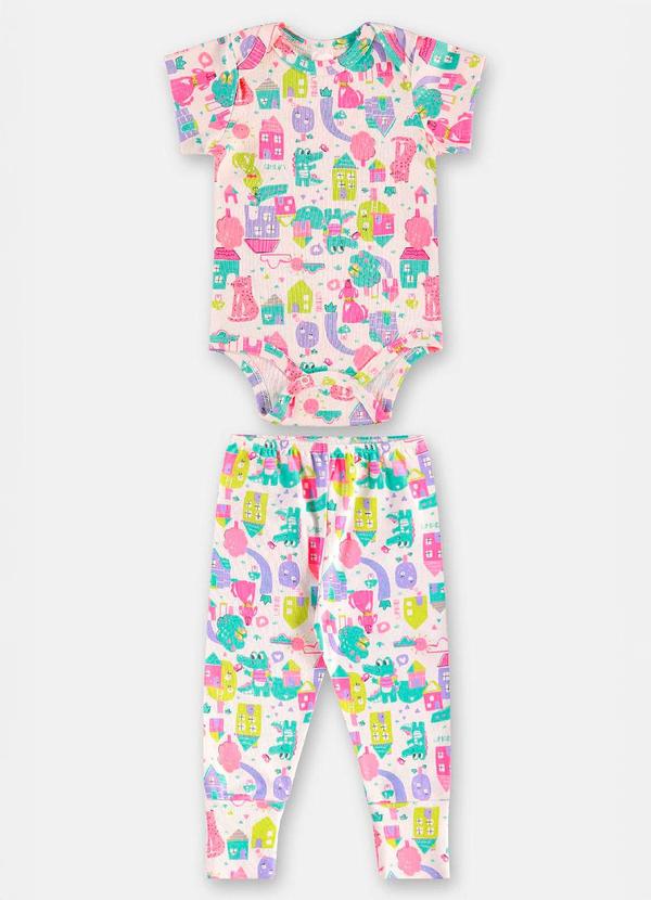 Conjunto Body Manga Curta e Calça Jacaré Estampado