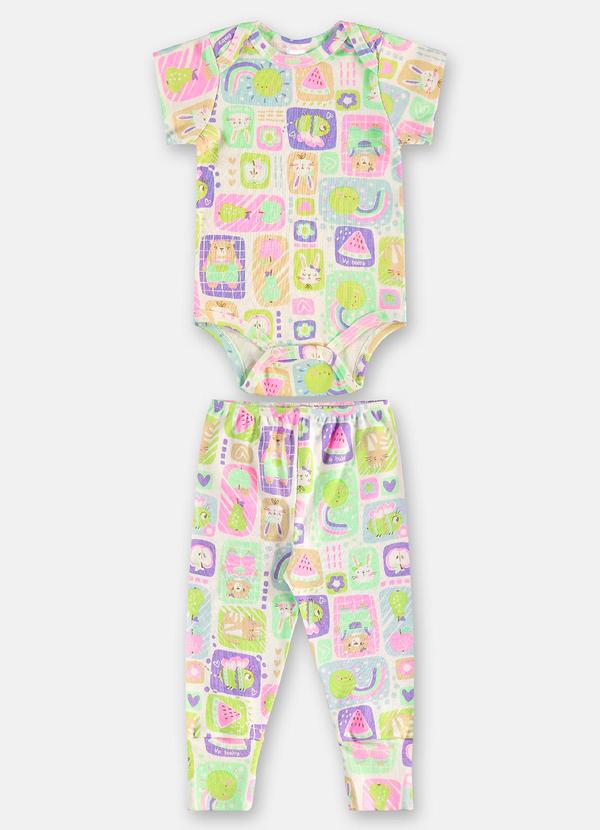 Conjunto Bebe Body Manga Curta e Calça Melancia Branco