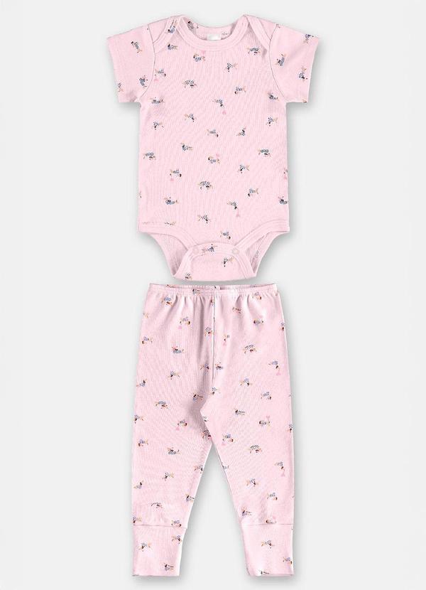 Conjunto Body Manga Curta e Calça Cachorrinho Rosa Candy