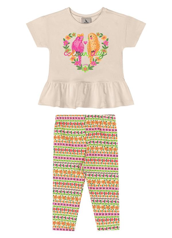 Vista 2 Conjunto Estampado Blusa Calça Legging Quimby Bege Quimby