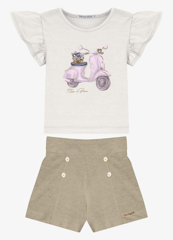 Conjunto Feminino Blusa com Shorts Bege